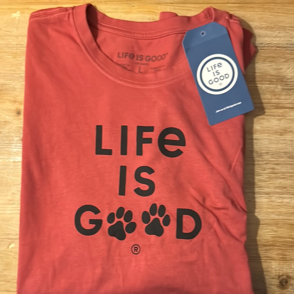 Dog Dad Life Is Good Dog Paw Print Tee